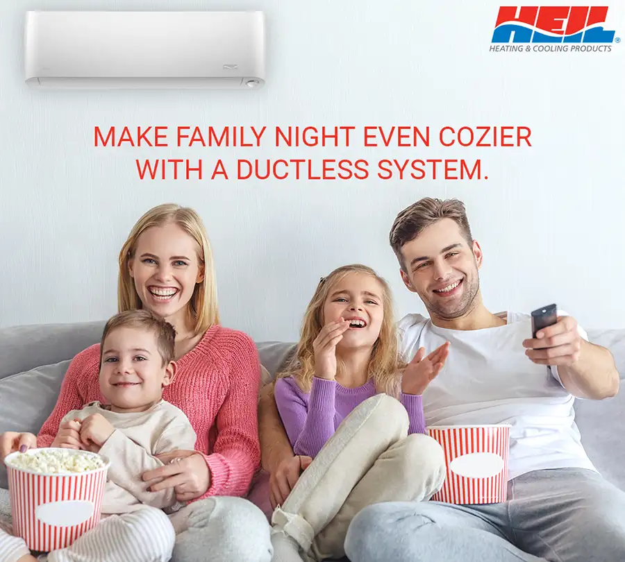 Bliss Heating and Cooling - Heil heating & cooling products, happy family keeping warm with mini split heater - Springfield, IL