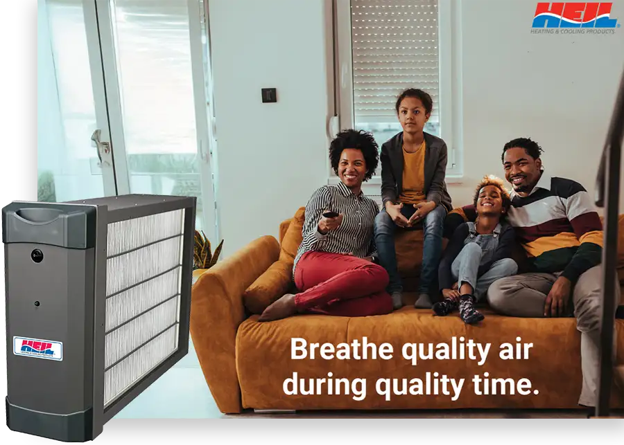 Bliss Heating and Cooling - Heil heating & cooling products, happy family enjoying air purifier - Springfield, IL